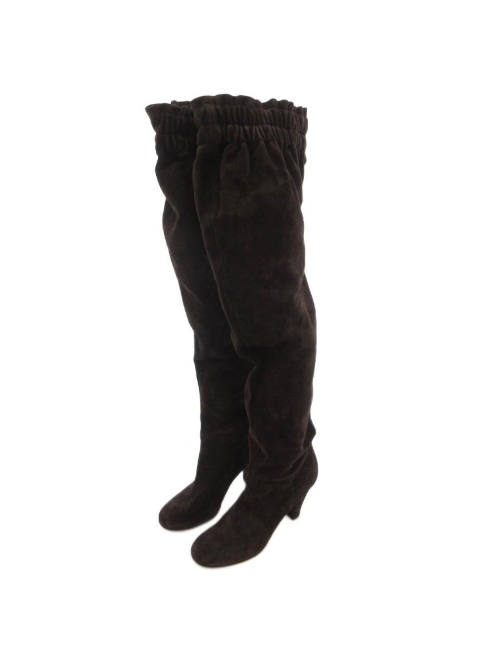 Dolce & Gabbana Long Boots Heels Knee High Suede Leather Brown Overknee